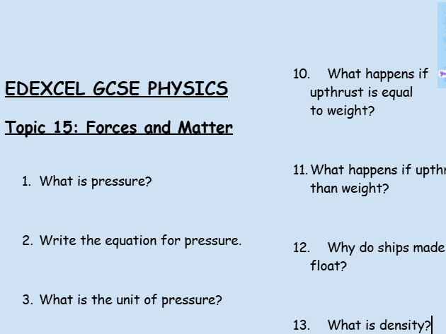 GCSE Edexcel Physics Topic 15: Forces and Matter Revision Worksheet