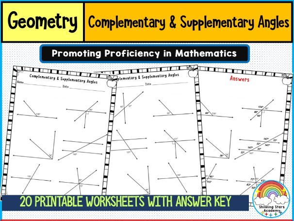 Find the Complementary and Supplementary Angles Worksheets | Geometry Practice