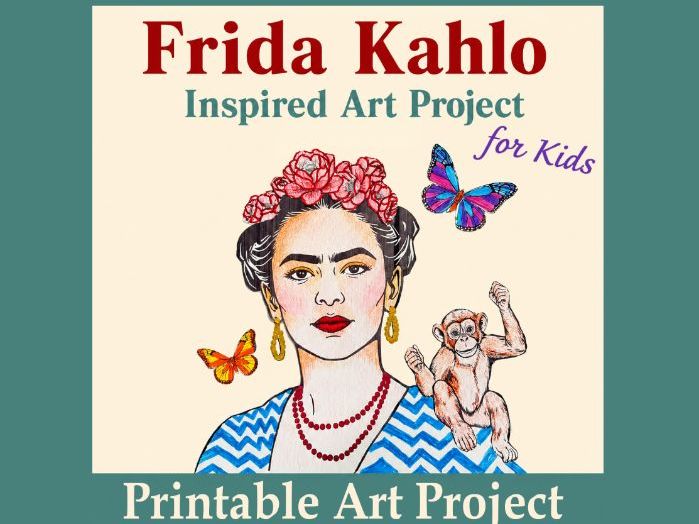 Frida Kahlo Inspired Art Project - Printable Mixed Media Portrait Activity