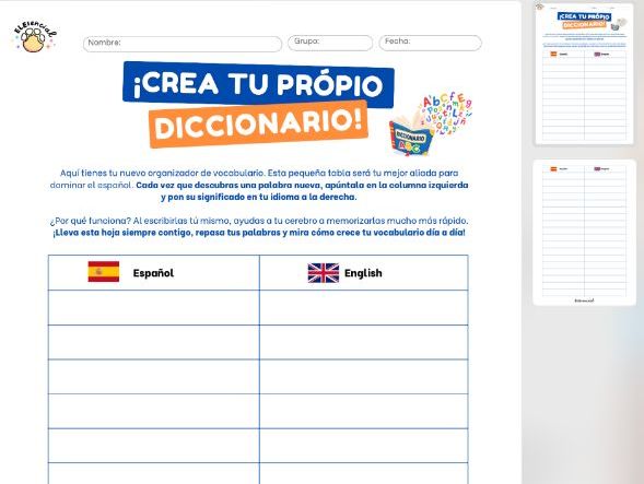 Personal Spanish Dictionary: Vocabulary Organizer