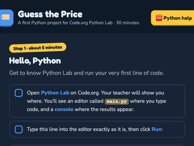 Python Programming Project - Guess the Price (Self guided lesson)