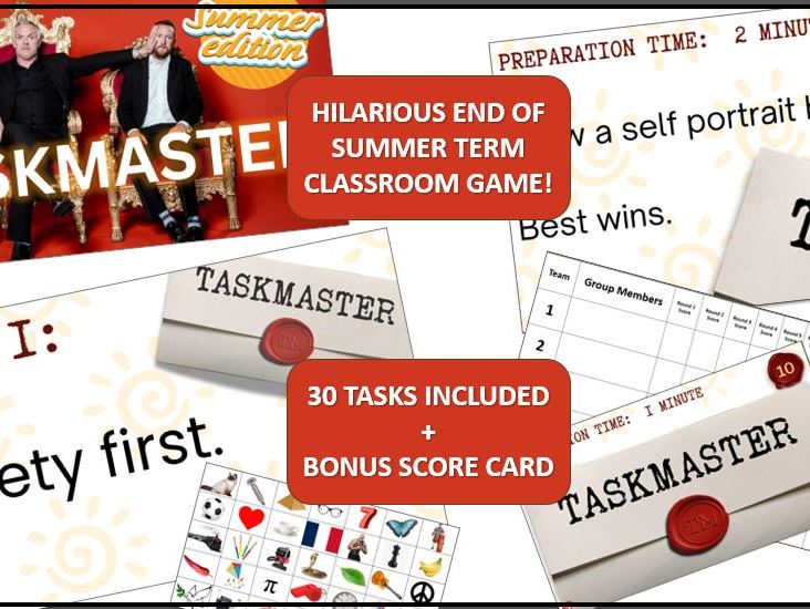 Taskmaster Summer Fun PowerPoint Whole Class Game  – 30 Hilarious No-Prep End-of-Term Tasks  KS2 - 4