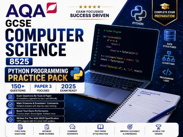 AQA GCSE Computer Science 8525 | Python Programming Practice Pack | 150+ Questions | Paper 3 | 2025