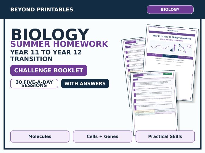 Biology Summer Homework Booklet — Year 11 to Year 12 Transition — Challenge — With Answers