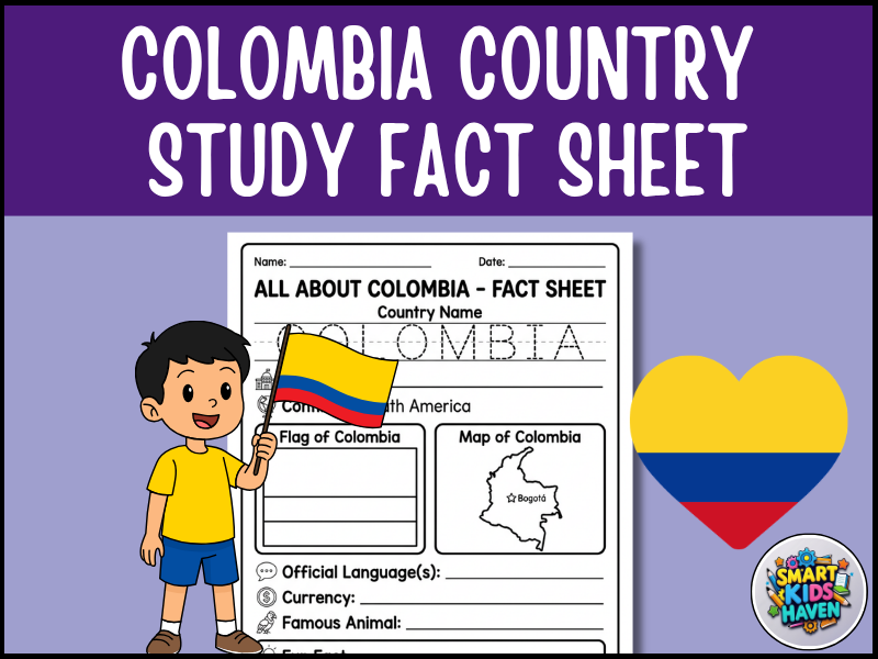 Colombia Map and Flag Country Study Research Project Worksheet Geography Activity