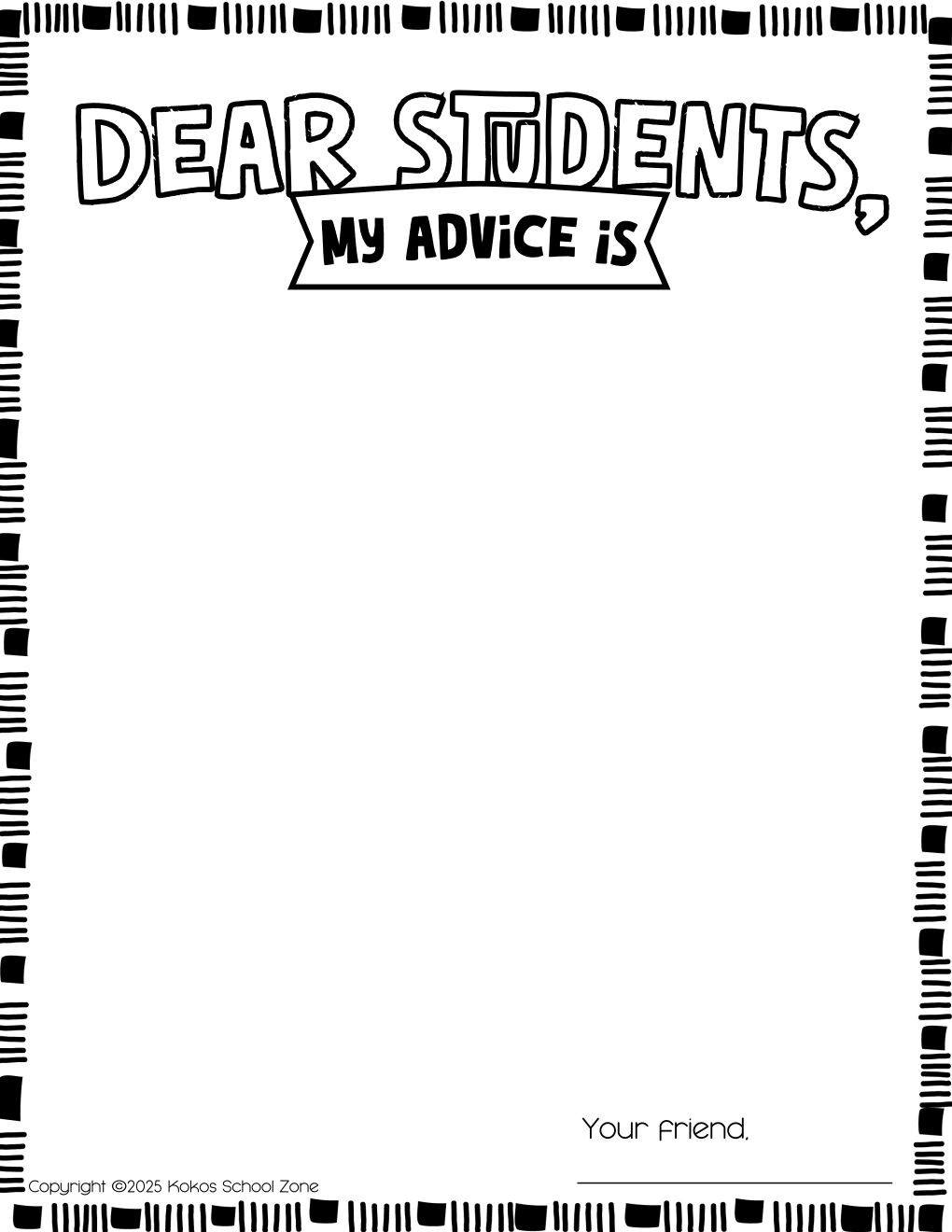 My Advice to Next Year's Students End of the Year Writing Activity ...