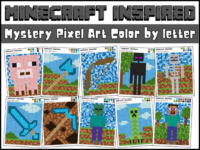 Minecraft Color by Letter | 10 Pixel Art Pages