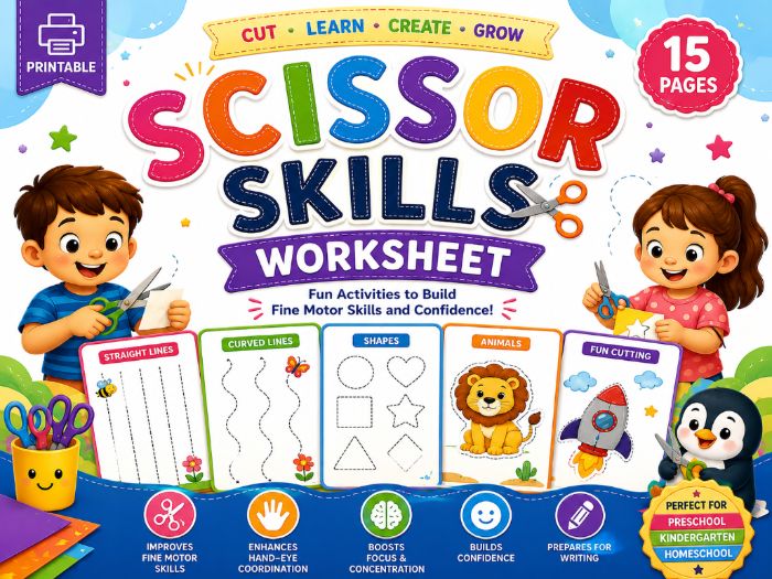 Colorful Lined Scissor Skills Workbook