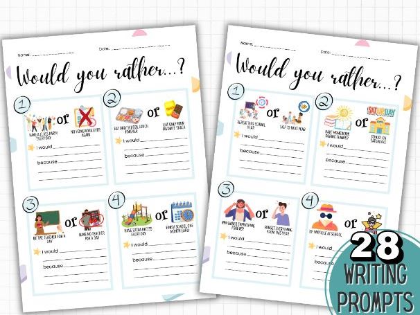 End of the year Opinion Writing Prompts | Would You Rather Writing Activity | ESL / EAL Primary