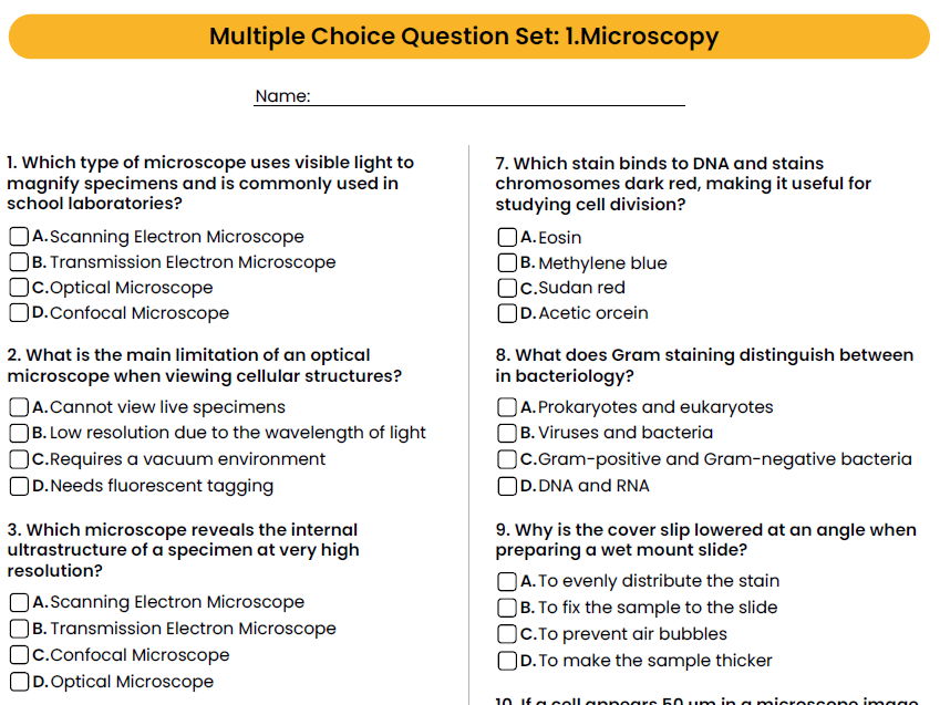 OCR (A) AS Bio Multiple Choice Questions