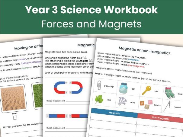 Year 3 Forces and Magnets Workbook | KS2 Science Worksheets | Printable Learning Activities