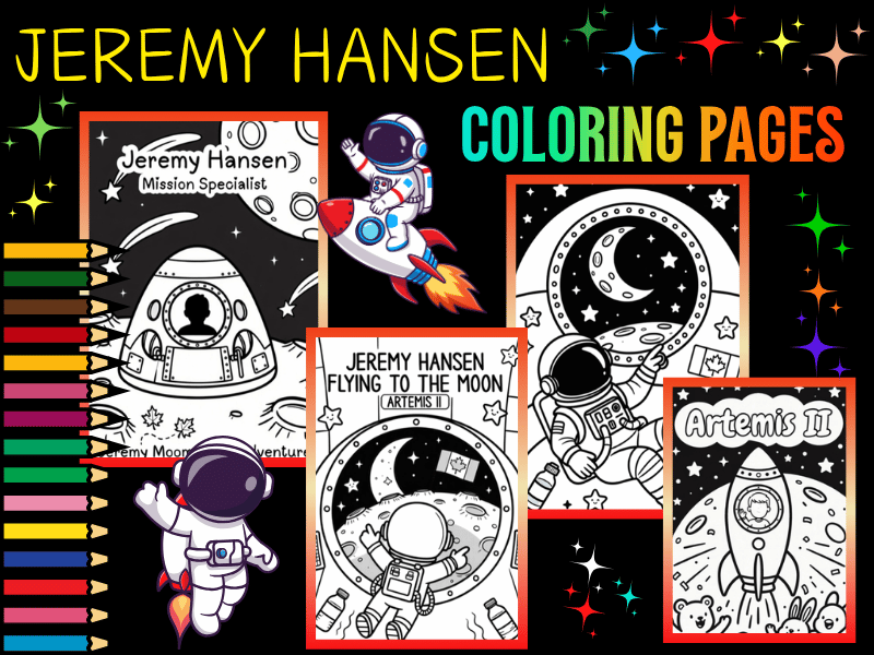Jeremy Hansen Artemis II Coloring Pages for Kids | Canadian Astronaut NASA STEM