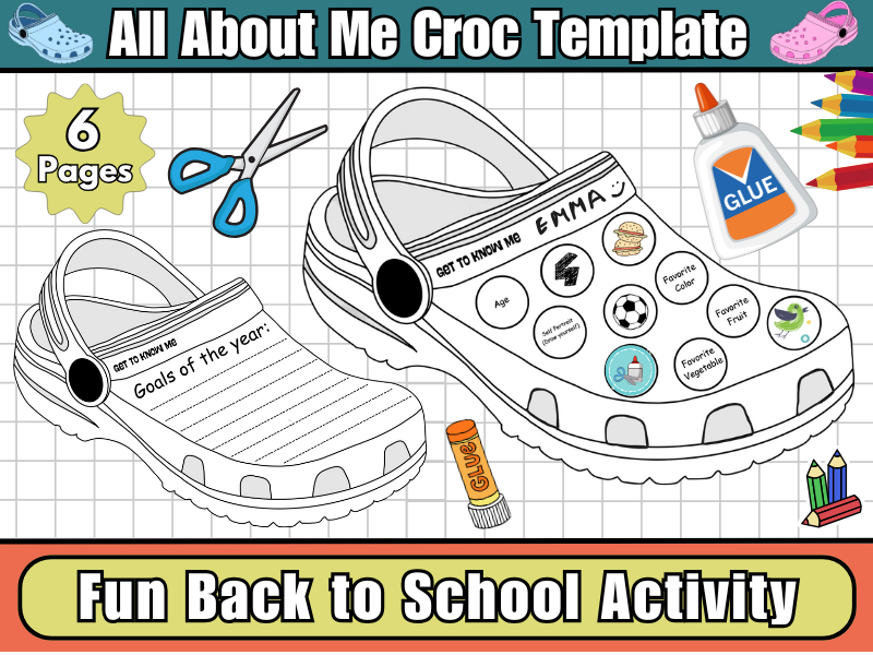 All About Me Crocs Craft-Fun Back to School Activities-Get to Know You Activity-Cut and Paste