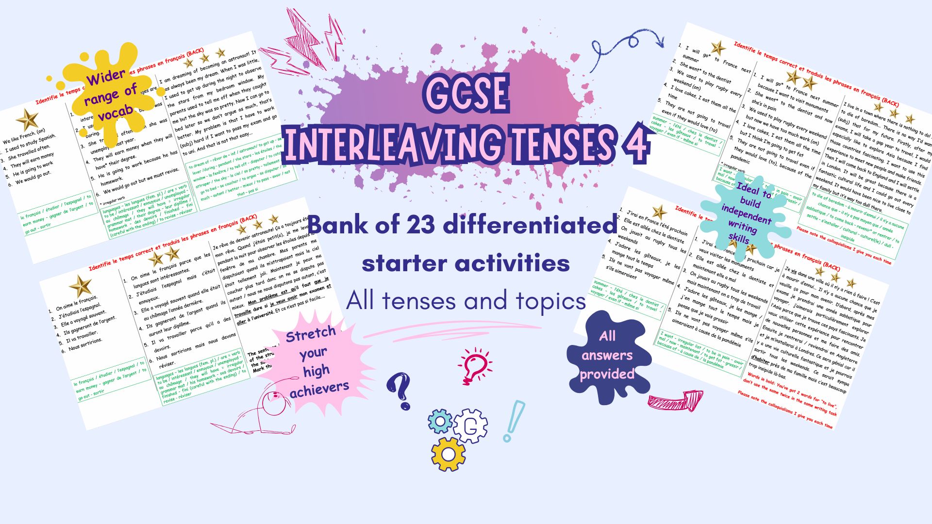 Bank of differentiated interleaving starters - French GCSE tenses ...