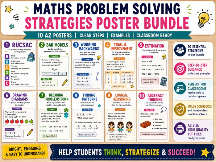 Maths Problem Solving Strategies Poster Bundle – A2 Classroom Display