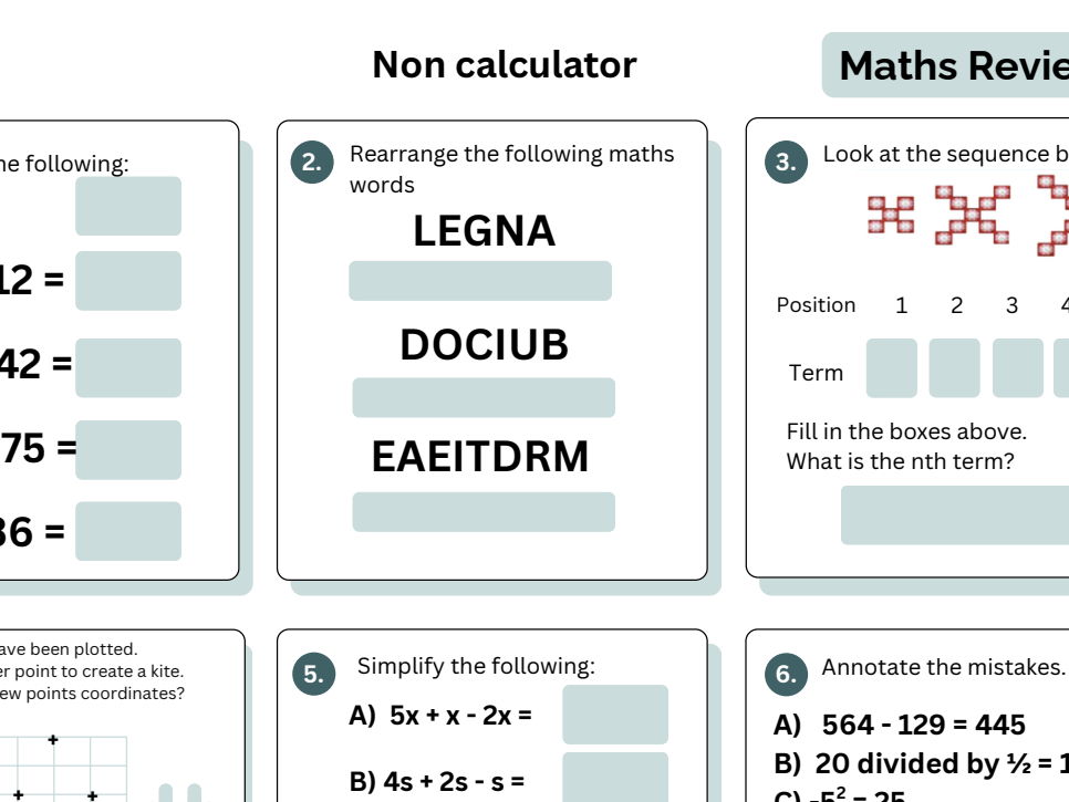 Maths review back to school