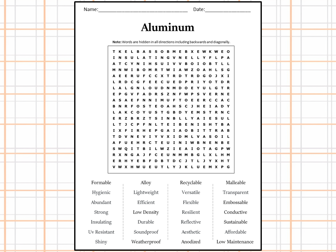 Aluminum Word Search Puzzle Worksheet Activity Teaching Resources