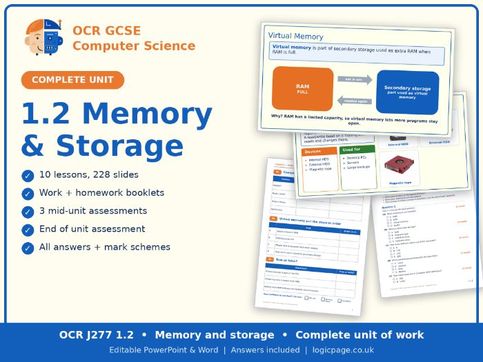OCR J277 Computer Science 1.2 Memory and Storage Complete Unit