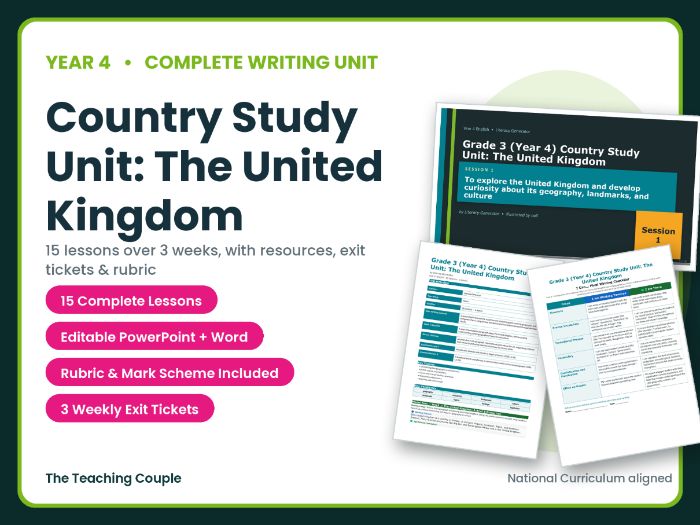 Country Study Unit: The United Kingdom | Year 4 English Unit | 15 Complete Lessons