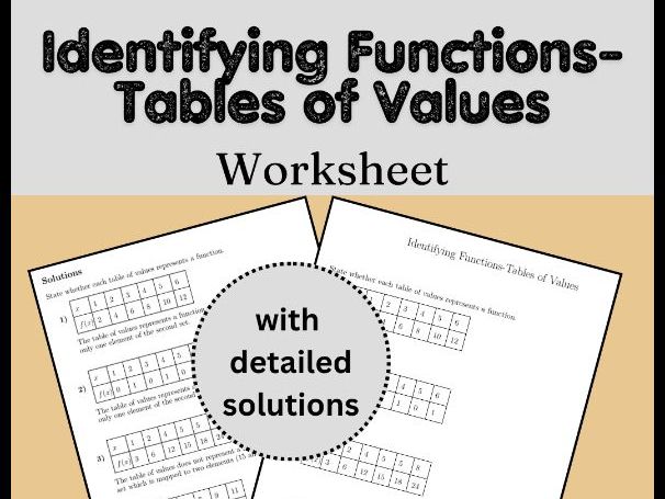 Identifying Functions-Tables of Values Worksheet (with answers)