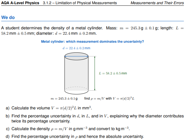 AQA A-Level Physics: Measurements and Their Errors - Teacher and Student Worksheet Bundle