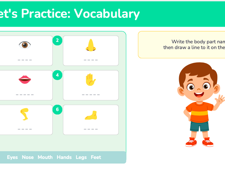 Body Parts ESL Lesson for Kids | Have & Has Grammar Practice