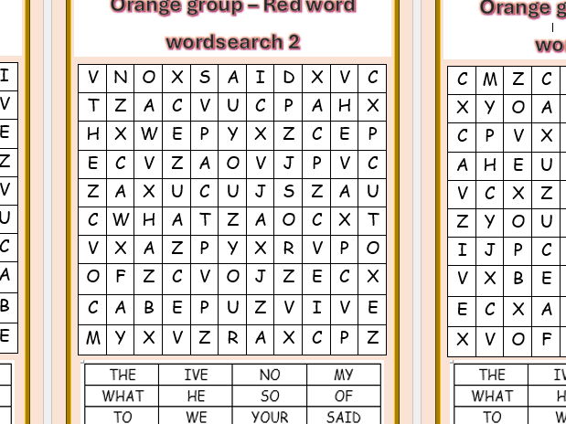RWI orange group wordsearch (red words)
