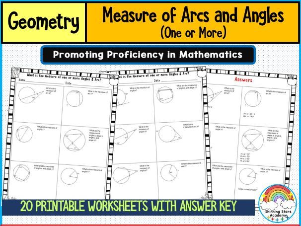 Measure of Arcs and Angles (One or More) Worksheets | Printable Geometry Practice