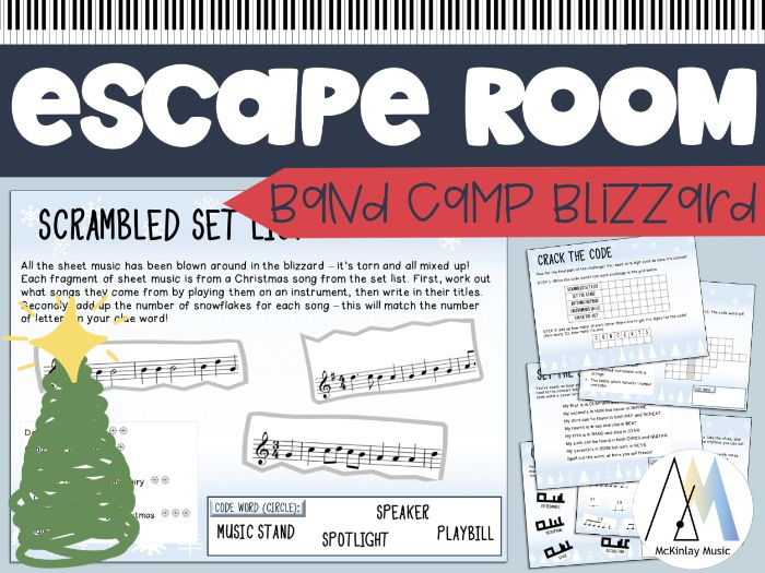 Printable Christmas Music Escape Room - Band Camp Blizzard