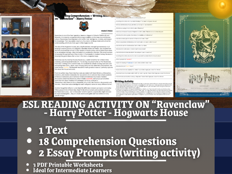 ESL Reading Comprehension + Writing Activity - Ravenclaw - Harry Potter