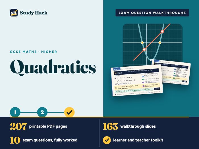 GCSE Maths Quadratics: AQA-style exam question walkthroughs (Higher, 10 questions)