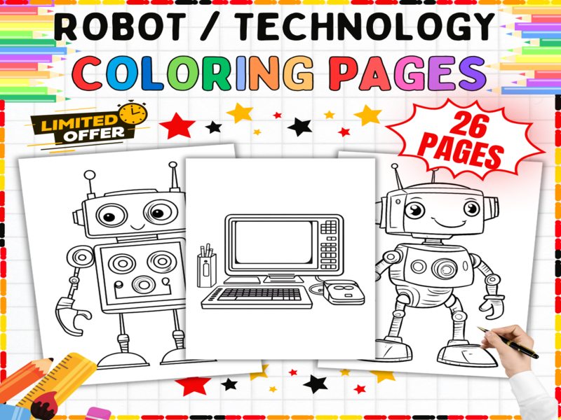 Robot Coloring Pages | Technology Printables for Kids | STEM Science Art Worksheets for Classroom