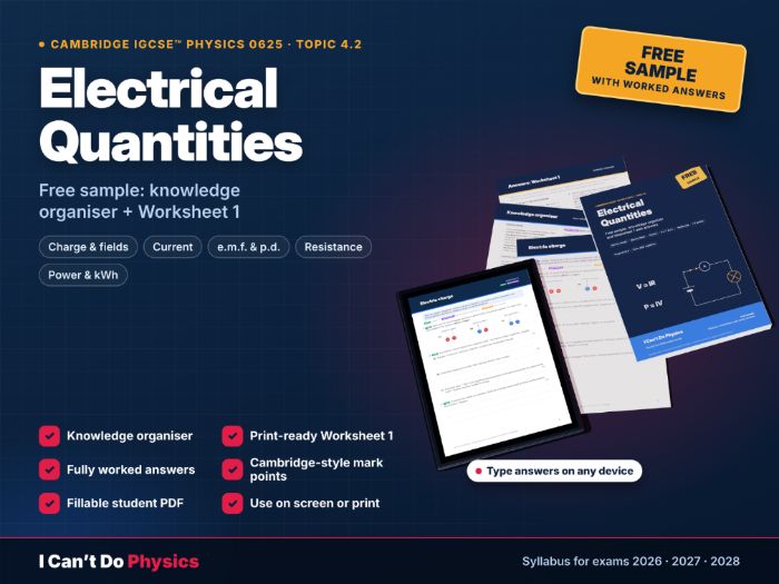 FREE IGCSE Physics 0625 Electrical Quantities Worksheet Sample
