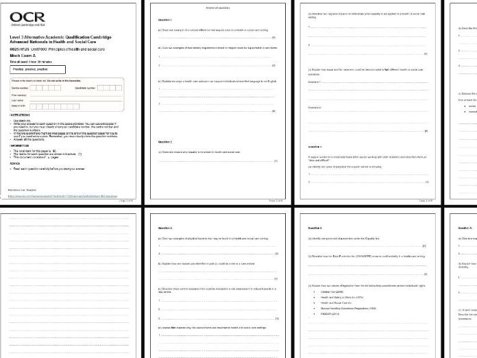 AAQ OCR Cambridge Health & Social Care F090 Mock exam