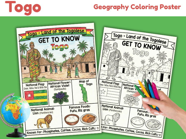 Togo Geography Coloring Poster | Country Facts & Culture
