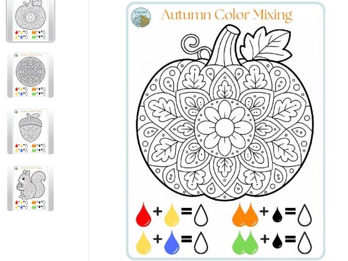 Mindful Coloring Sheets Paint Mixing Mandala Art Project 10 Autumn Fall Pages