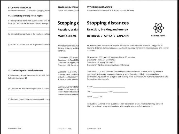 AQA GCSE Physics: Stopping Distances Revision Questions