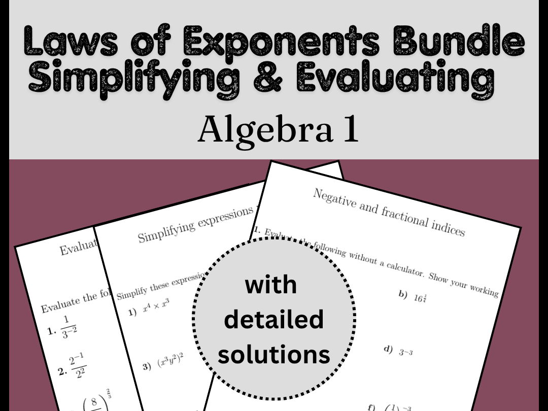 Laws of Exponents Bundle | Simplifying & Evaluating | Algebra 1