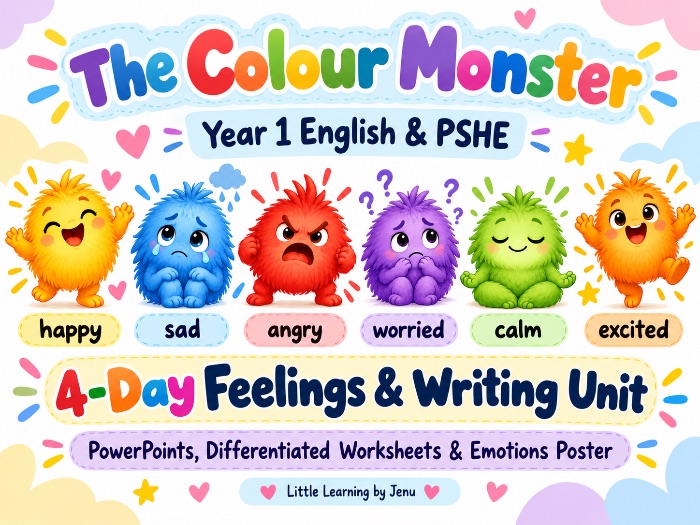 The Colour Monster – Year 1 English & PSHE | 4-Day Writing Unit, PowerPoints & Differentiated Work