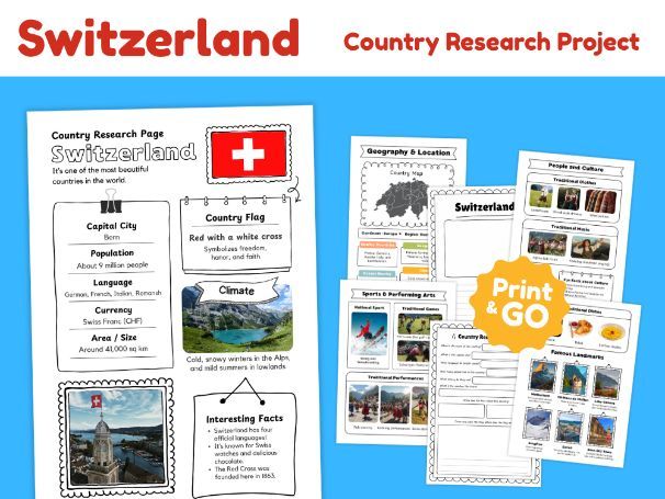 Switzerland Geography Research Project | Printable Activities