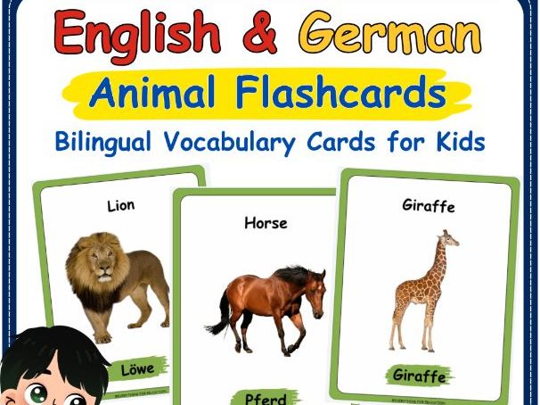 English & German Animal Real Photo Flashcards | Bilingual Vocabulary Cards for Kids