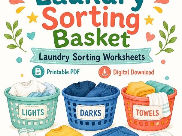 Laundry Sorting Basket | Laundry Sorting Worksheets | Printable PDF | Digital Download