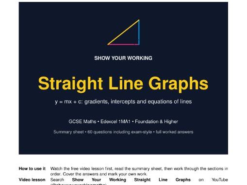 Straight Line Graphs GCSE Maths Revision Pack | y = mx + c | Worked Answers