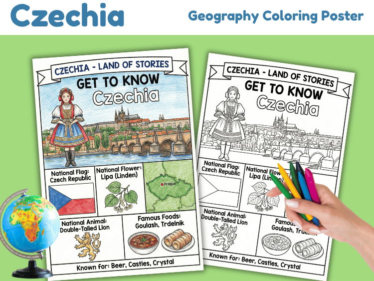 Czechia Geography Coloring Poster | Country Facts & Culture