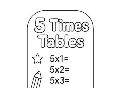 5 Times Tables Colouring Template Bookmark MTC
