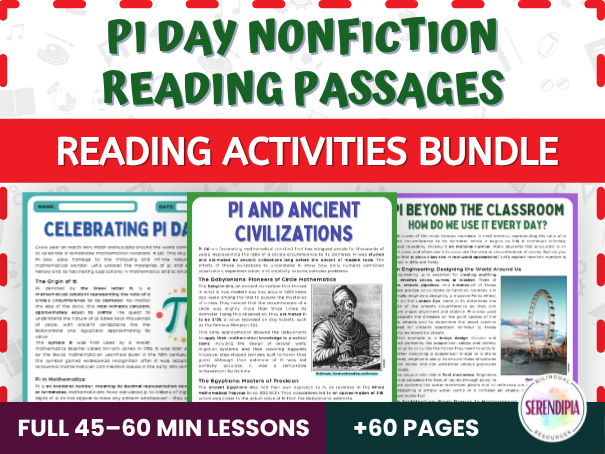 Pi Day and pi number Reading Passages and Comprehension Activities for KS3, KS4 Literacy | BUNDLE