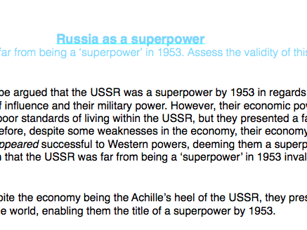 History, Russia: making of a superpower essay plan