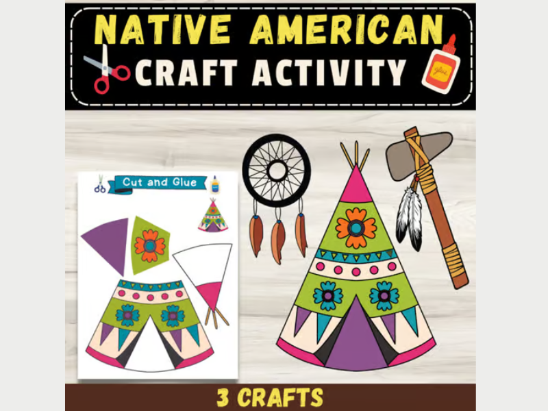 Native American Month Craft Activities:Dreamcatcher, Teepee, and Tomahawk