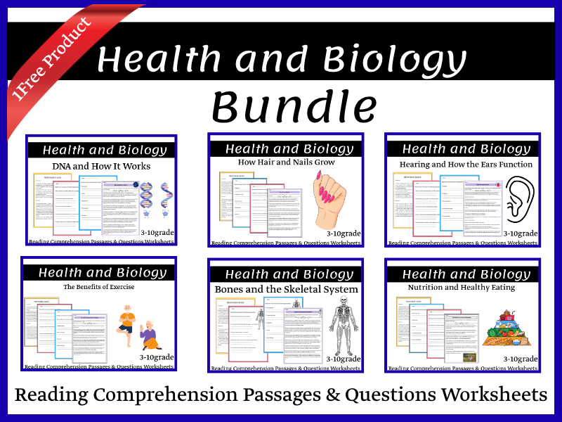 Health and Biology Bundle: Reading Comprehension Passages & Questions Worksheets