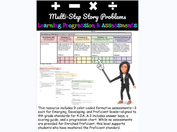 4th Grade: Multi-Step Story Problems Learning Progression & Assessments
